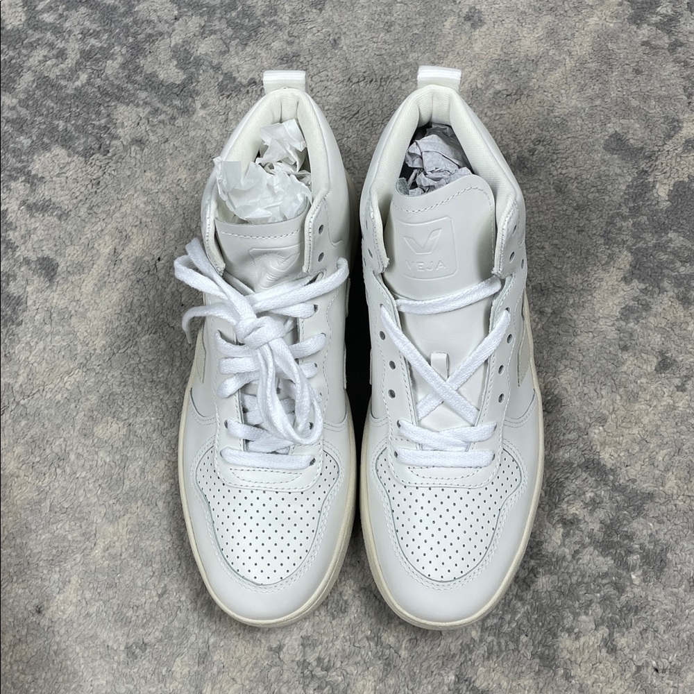 NIB Veja V 15 White Leather High Top Sneakers Womens Sz 8 - Picture 6 of 14